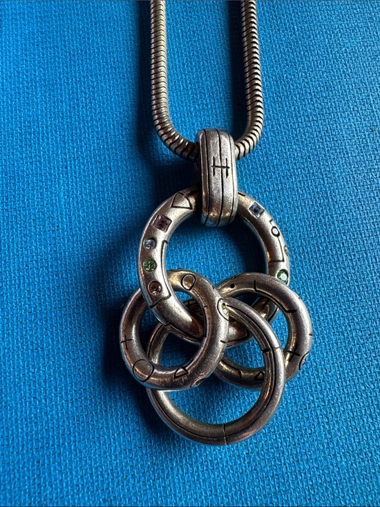 Brighton Jewelry - Brighton Interlock Chain Stone Ring Necklace Silver Multi Crystal